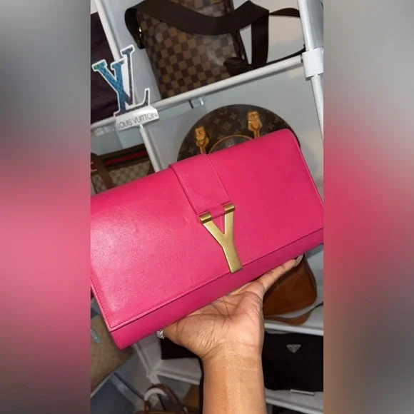 Yves Saint Laurent Pink Clutch with Gold Accents - Picture 4 of 9